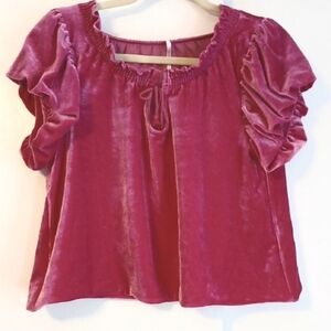 Free People "Terese" Barbie Pink Velour Cropped Blouse in Size XS